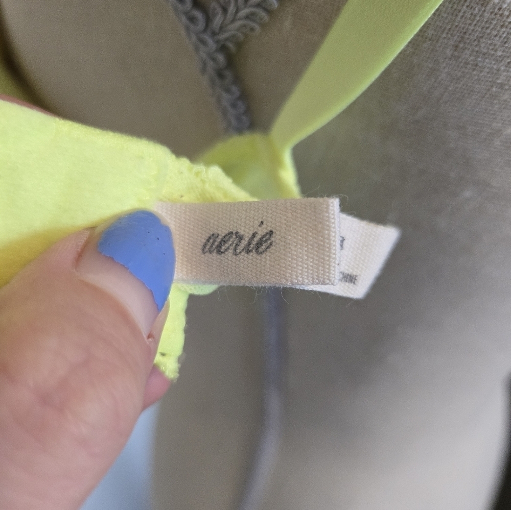 NWOT 34B Aerie Neon Lemon Lime Yellow Lace Trim Maddie Push Up Bra - Picture 5 of 5